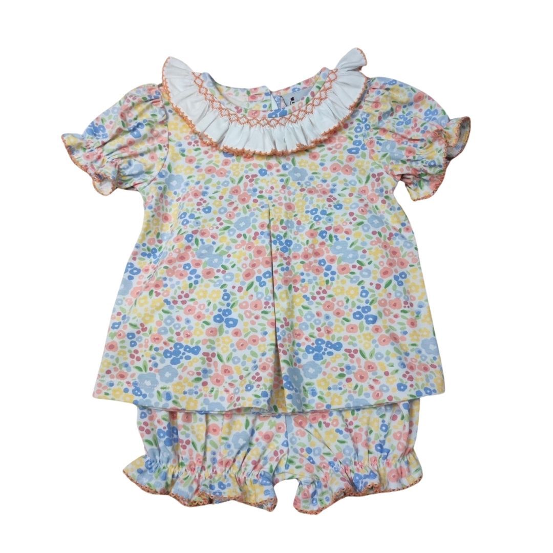 Girls Multi Floral Pleated Front Top & Bloomer Set