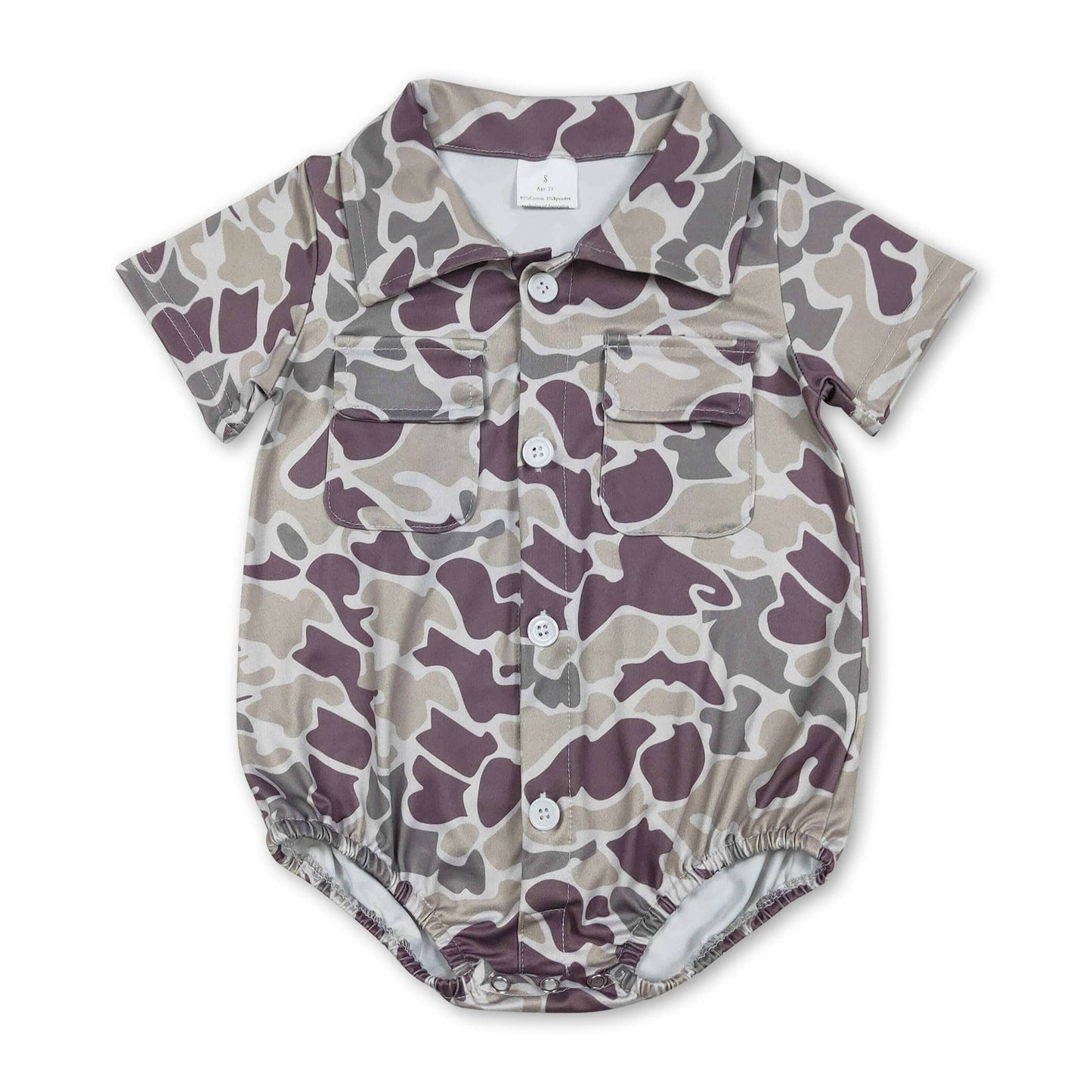 Taupe Camo Button Down Romper