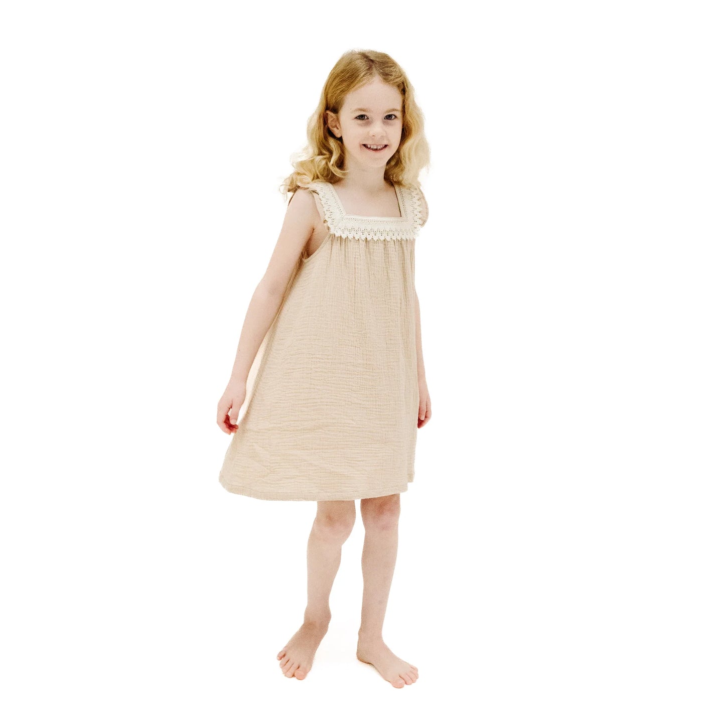 Solid Muslin Oxford Tan Sundress