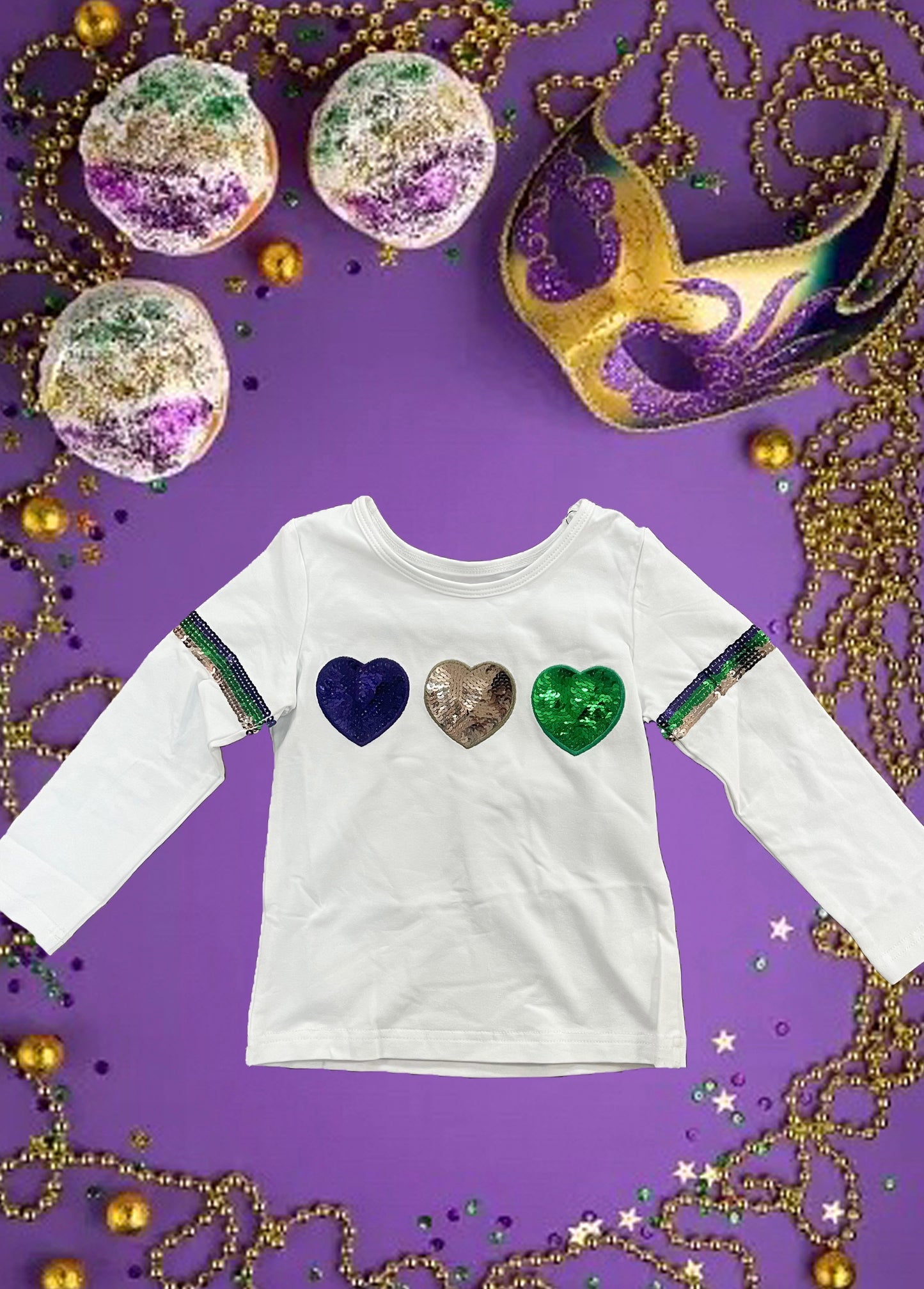 Mardi Gras Sequin Heart Long Sleeve