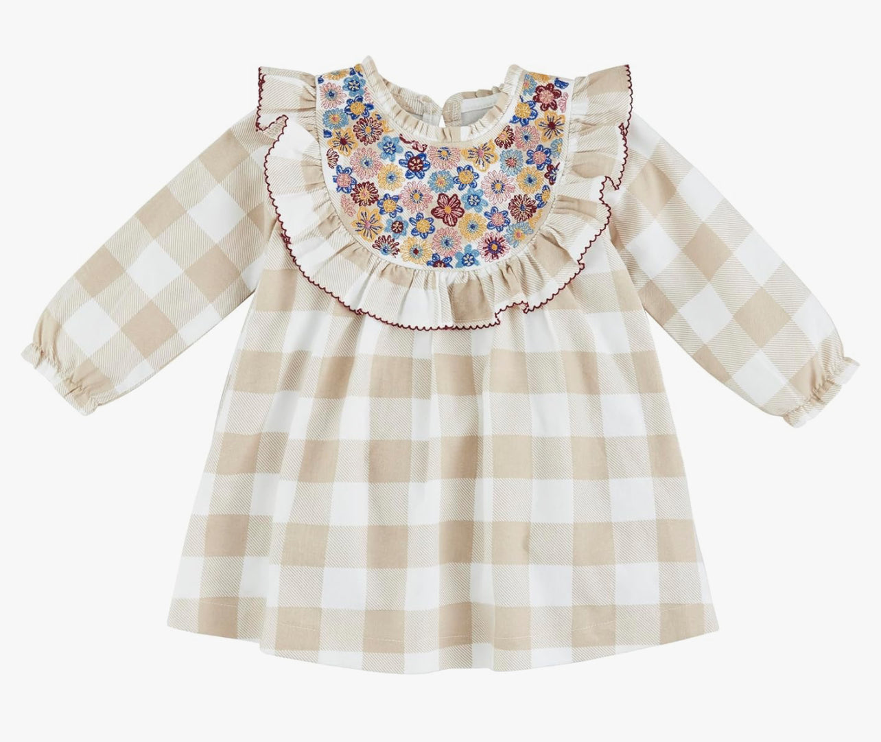 Neutral Check Embroidery Dress