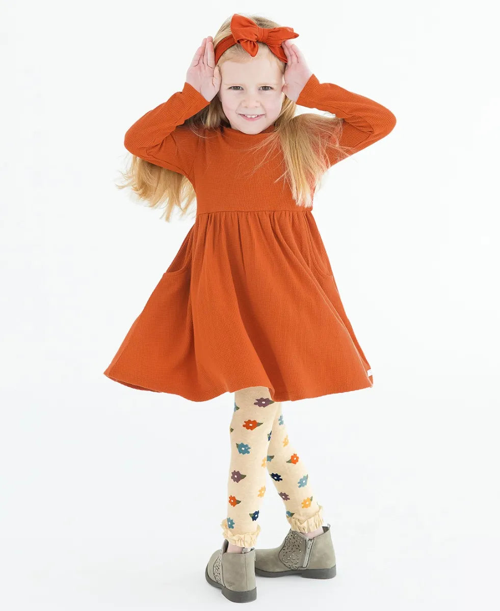 Waffle Knit Long Sleeve Twirl Dress with matching leggings