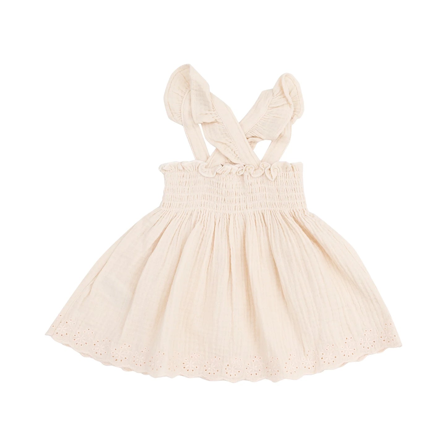 Ruffle Strap Smocked Top and Diaper Cover - Muslin White Swan