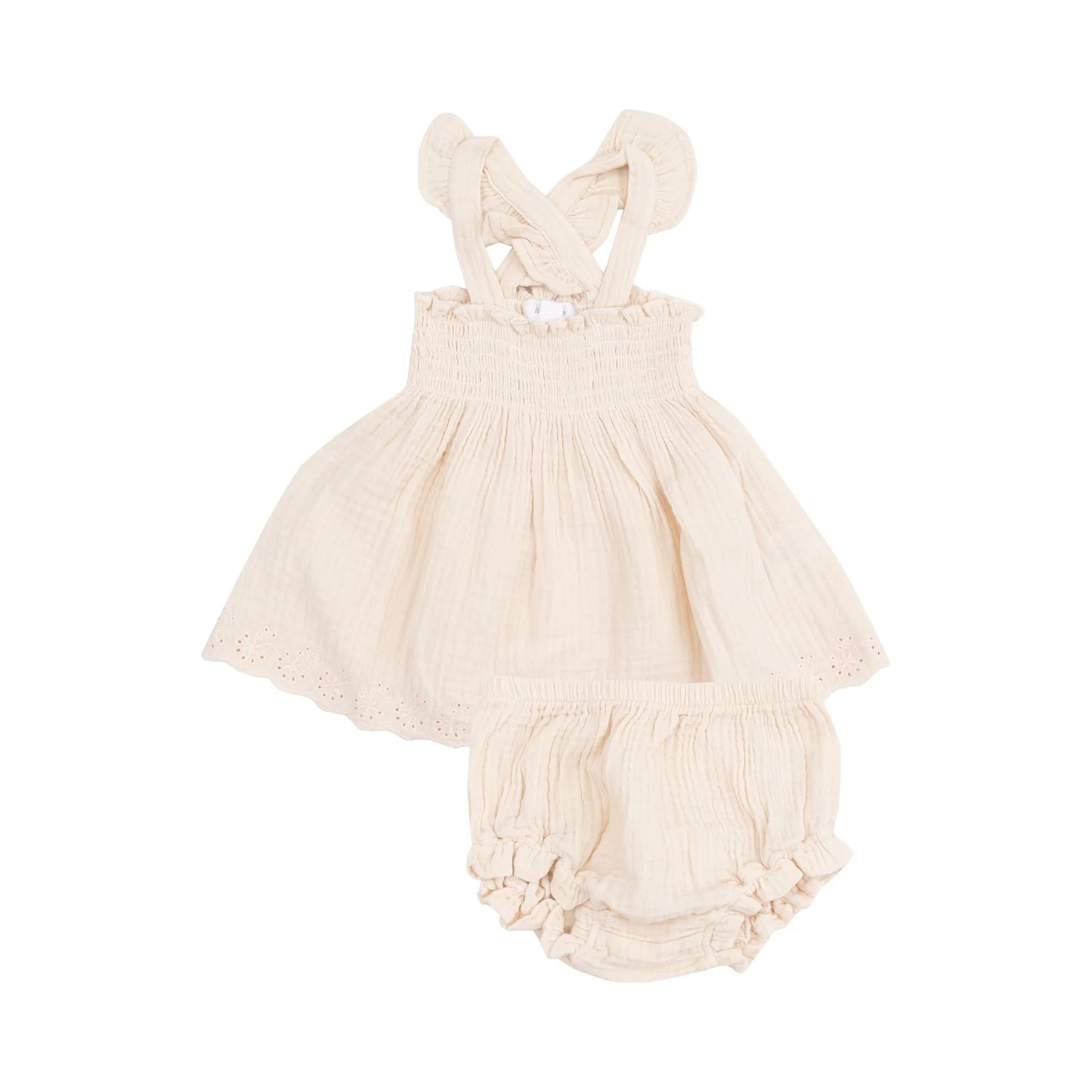 Ruffle Strap Smocked Top and Diaper Cover - Muslin White Swan