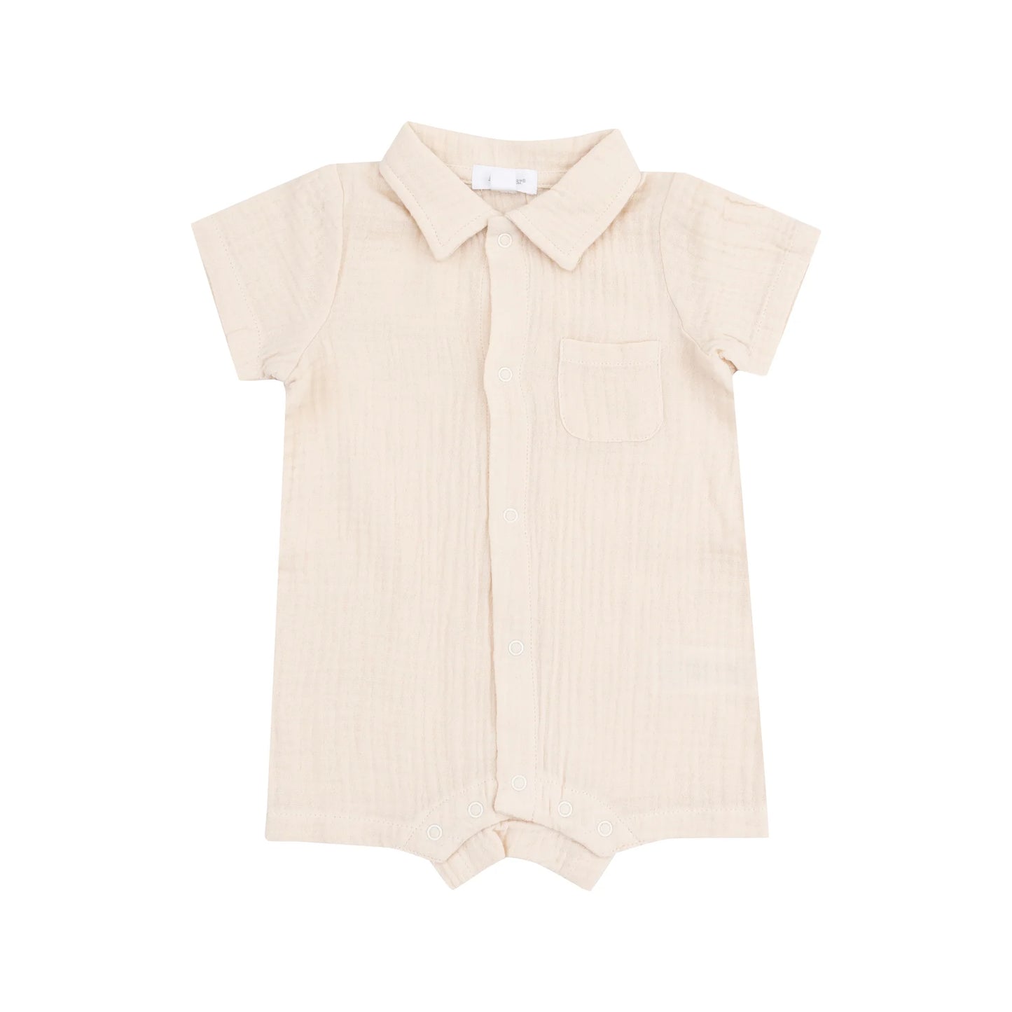 Button Down Polo Shortie - Muslin White Swan