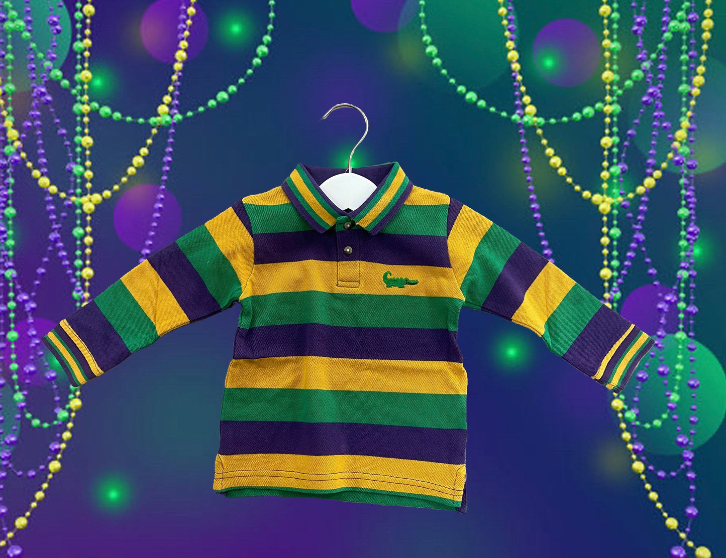 Mardi Gras Long Sleeve Polo