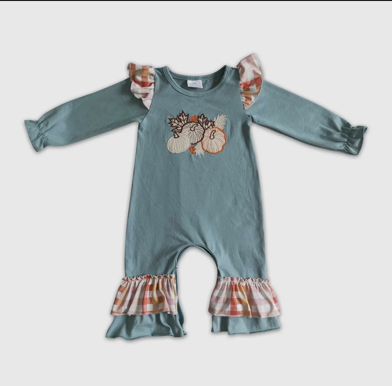 Pumpkin Embroidery Long Sleeve Romper