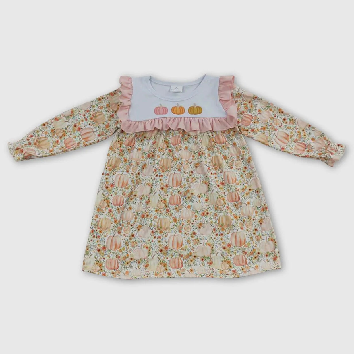 Pumpkin Long Sleeve Floral Dress