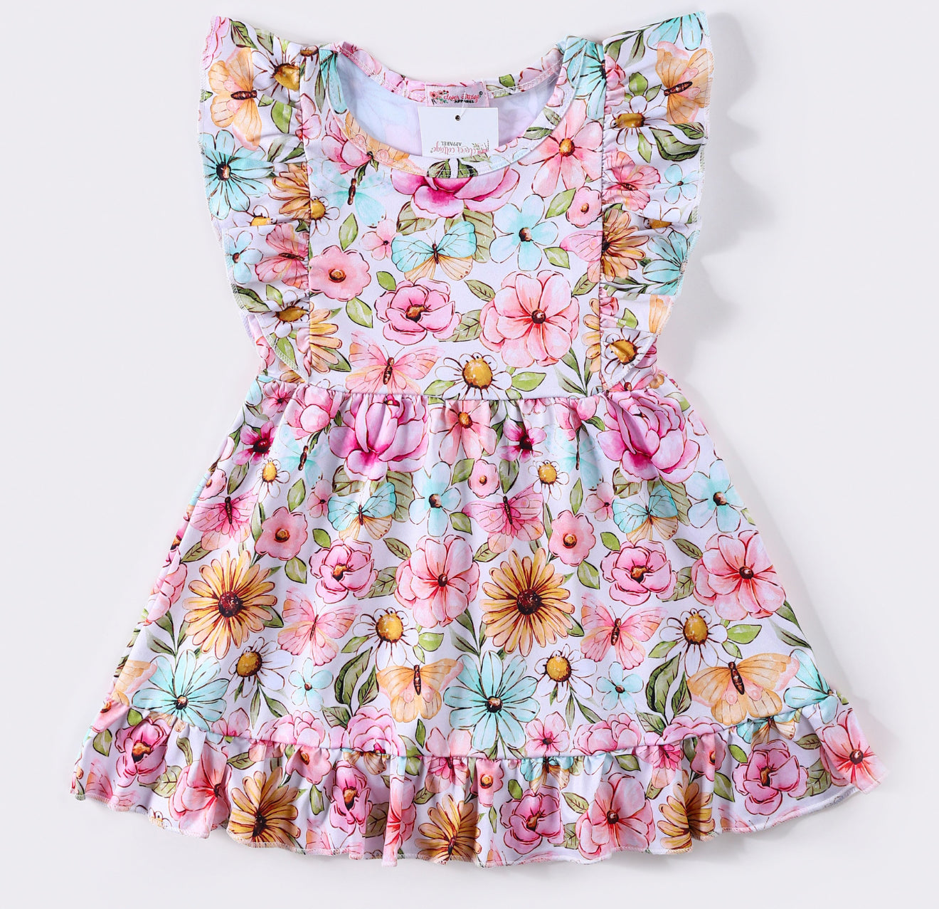 Pink Butterfly Floral Girls Dress