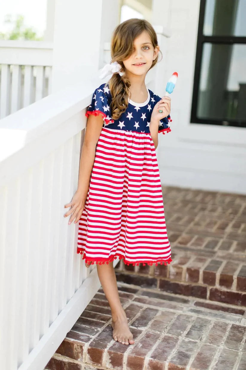 Stars and Stripes Pom Pom Dress