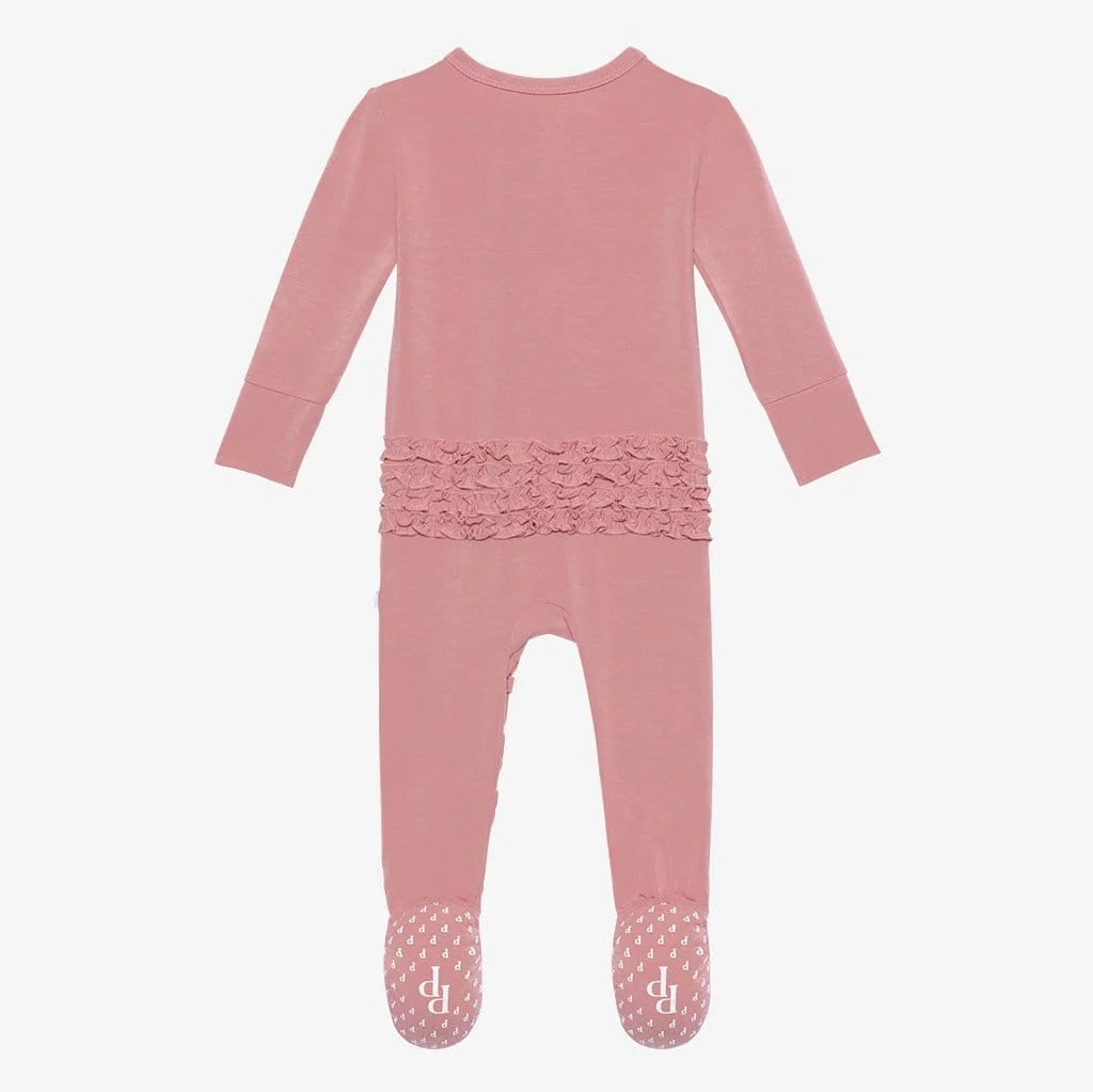 Dusty Rose - Footie Ruffled Zippered One Piece