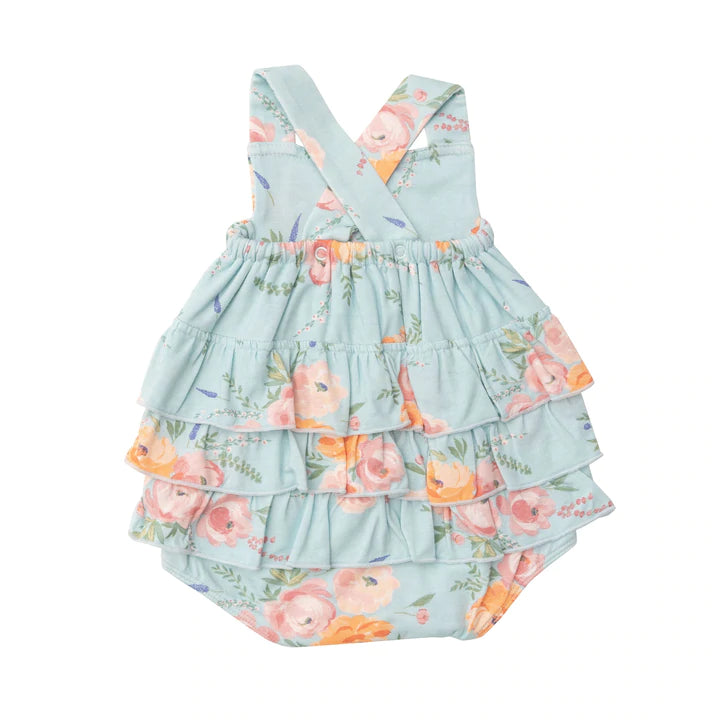 Peonies Blue Ruffle Sunsuit