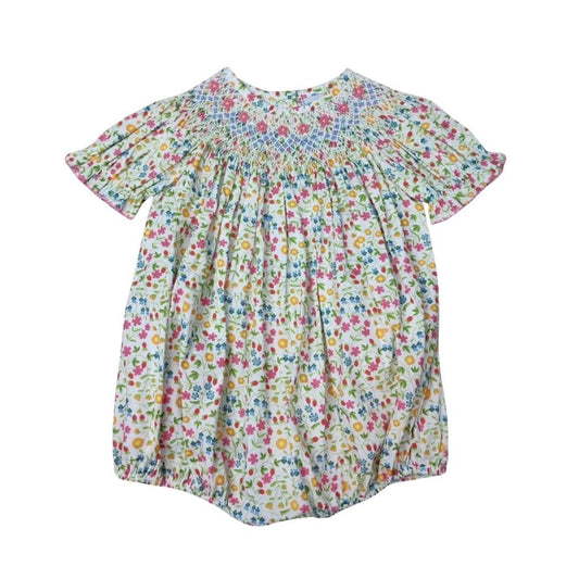 Girls New Spring Floral Smocked Floral Bishop Bubble