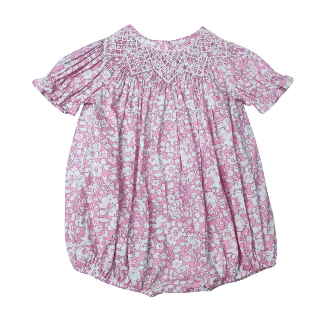 Pink & White Floral Smocked Bishop Bubble