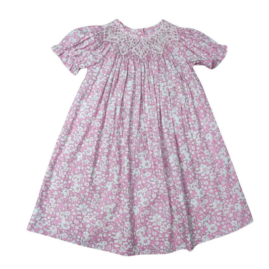 Pink White Floral Smocked Bishop Dress