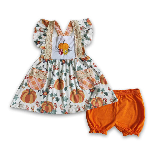Pumpkin Embroidery Flutter Short Set