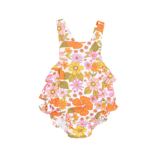 Botanical Retro Floral Ruffle Sunsuit