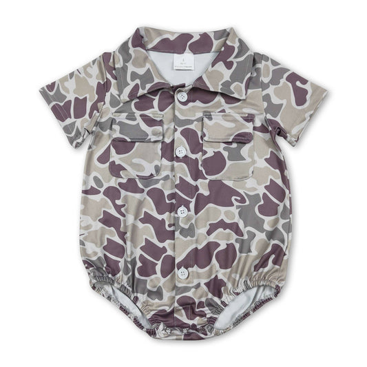 Taupe Camo Button Down Romper