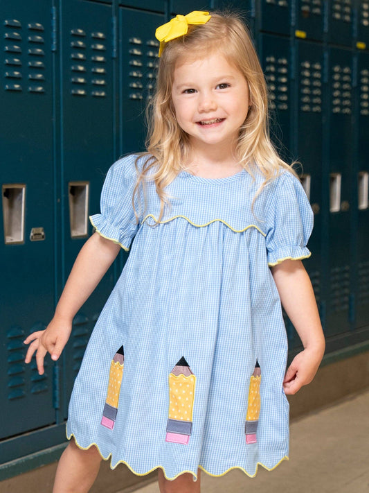 Scallop Hem Embroidered Pencils 100% Cotton Dress