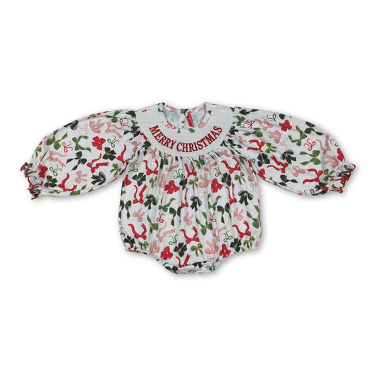 Merry Christmas Bow Smocked Bubble
