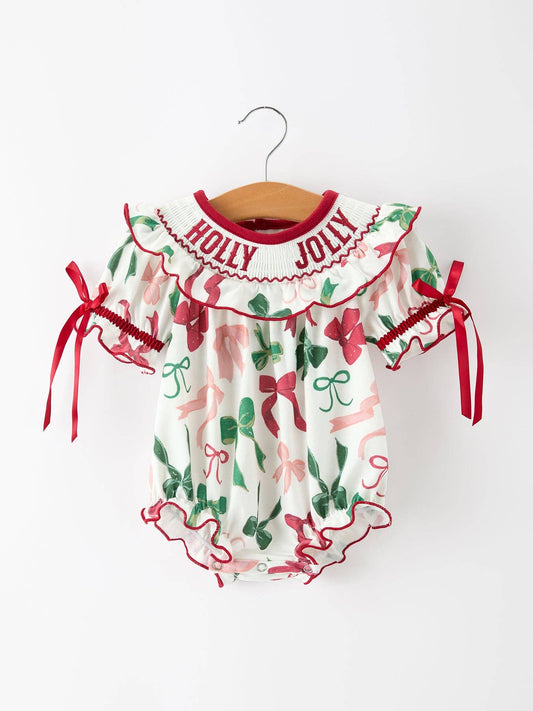 Holly Jolly Smocked Bubble Romper