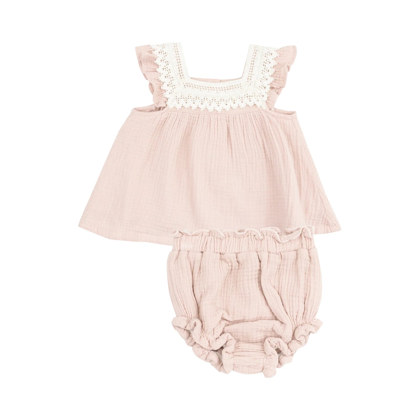 Solid Muslin Pinafore & High Waisted Diaper Cover - Rose Smoke