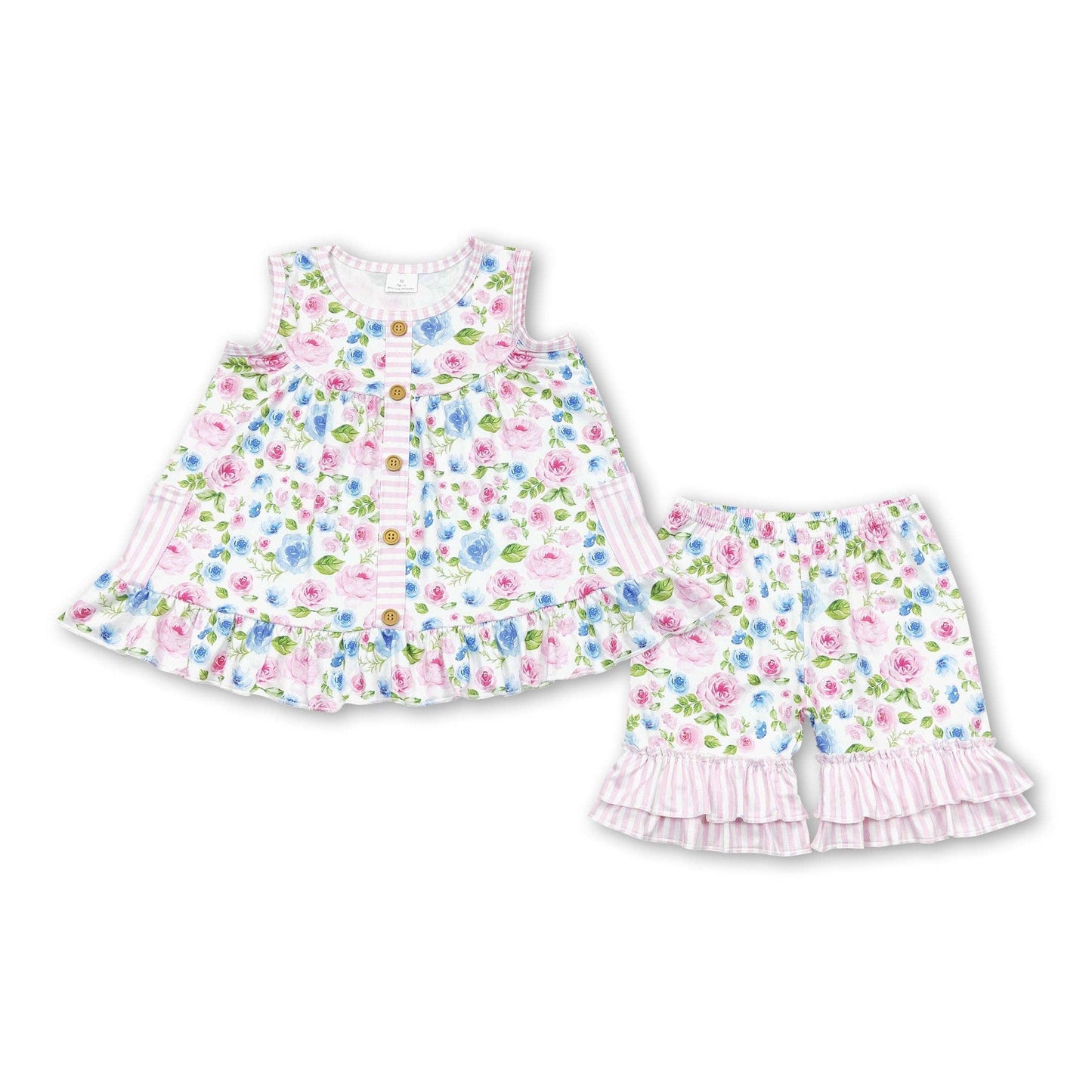 Pink Floral Tunic Ruffle Short Set