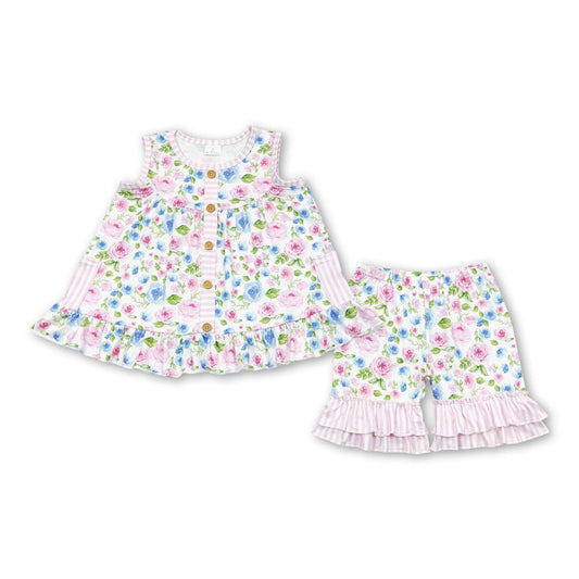 Pink Floral Tunic Ruffle Short Set