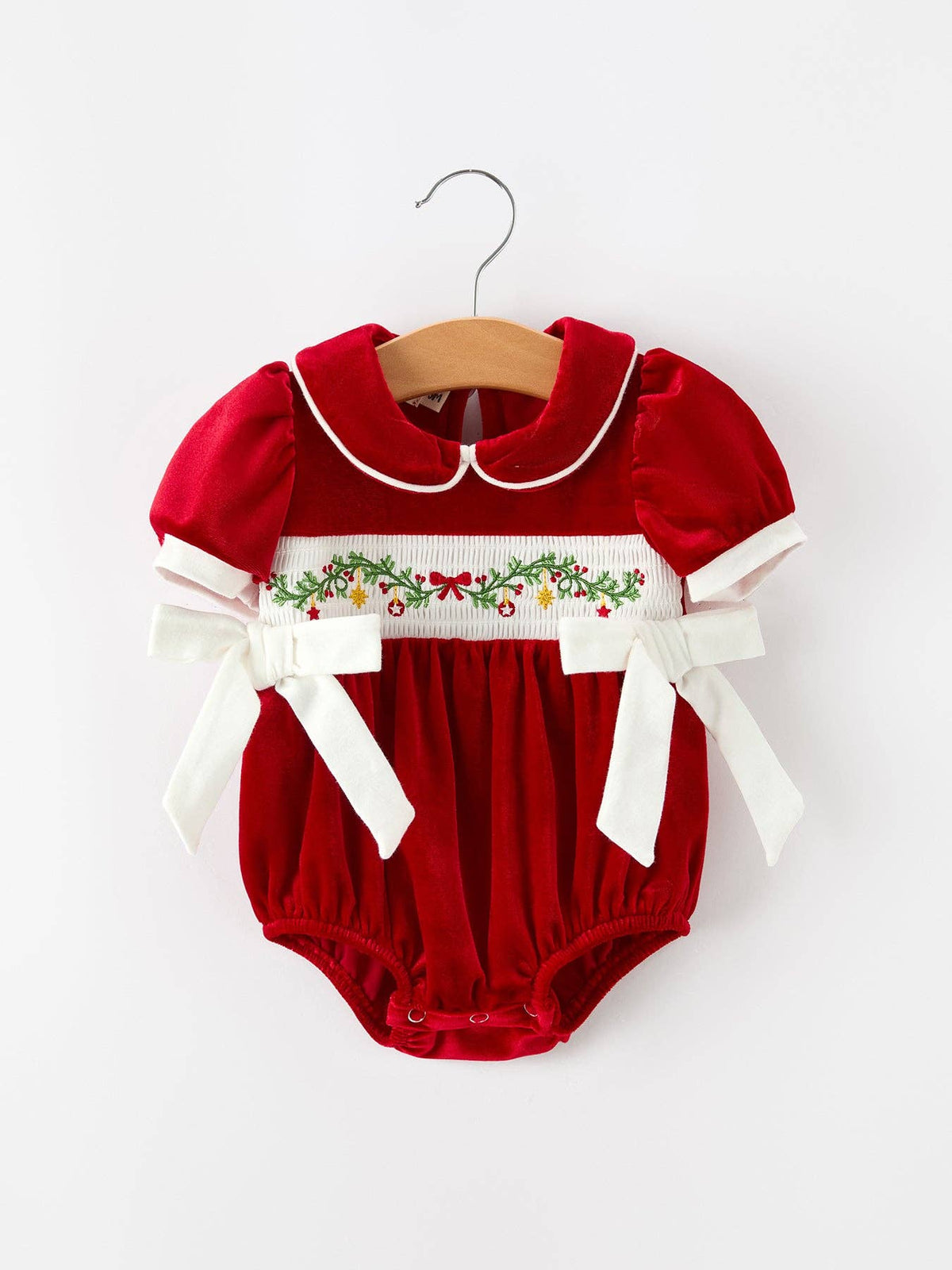 Christmas Smocked Velvet Baby Romper