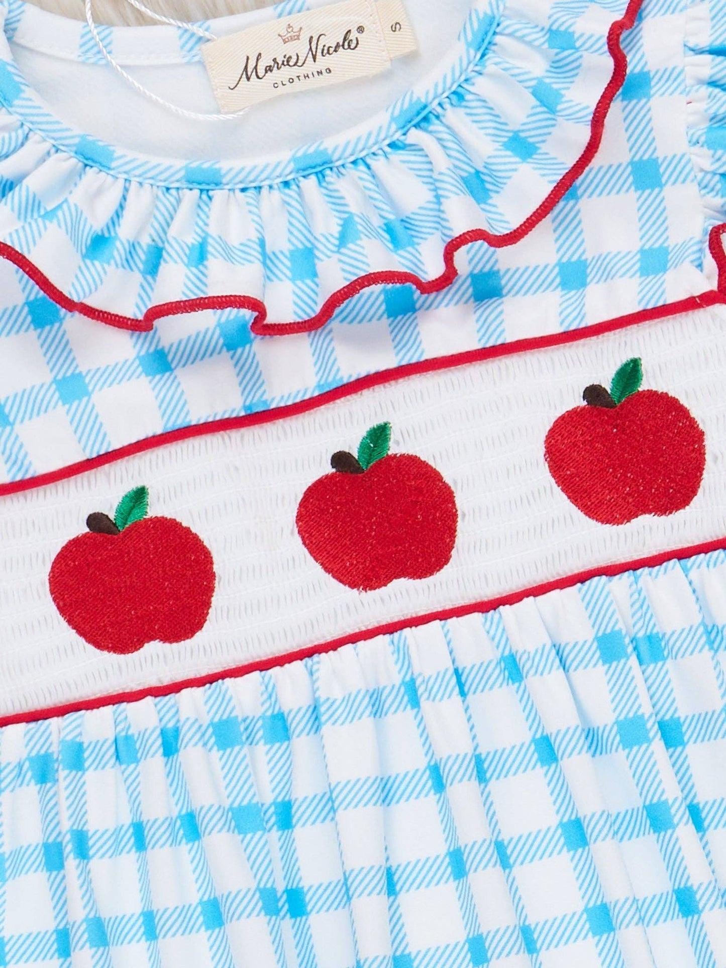 Blue Plaid Smocked Apple Ruffle Dress