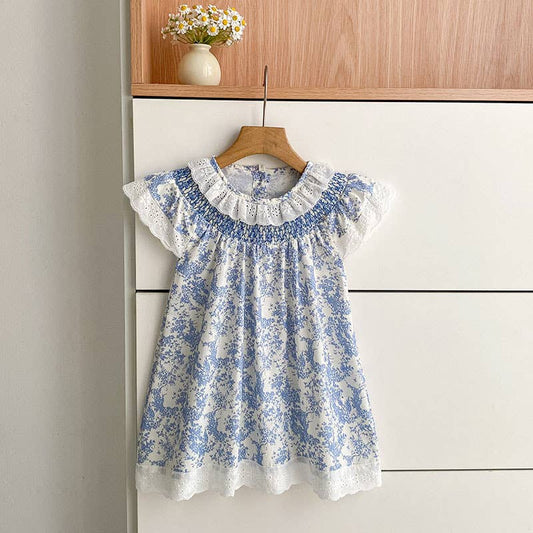 Blue Floral Smocked Dress