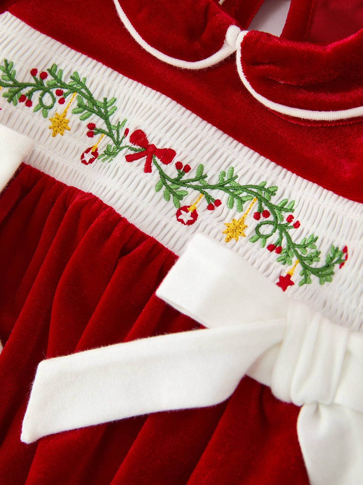 Christmas Smocked Velvet Baby Romper