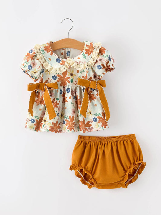 Baby Floral Lace Fall Leaves Bloomer Set