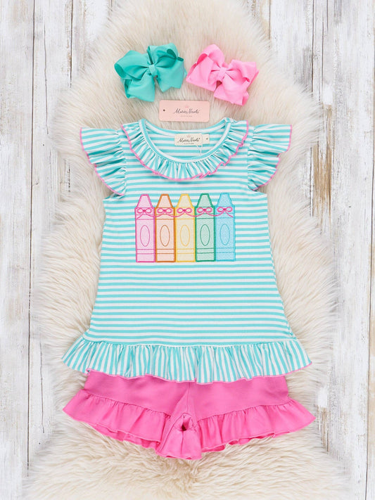 Color Me Happy Striped Crayon Cotton Outfit