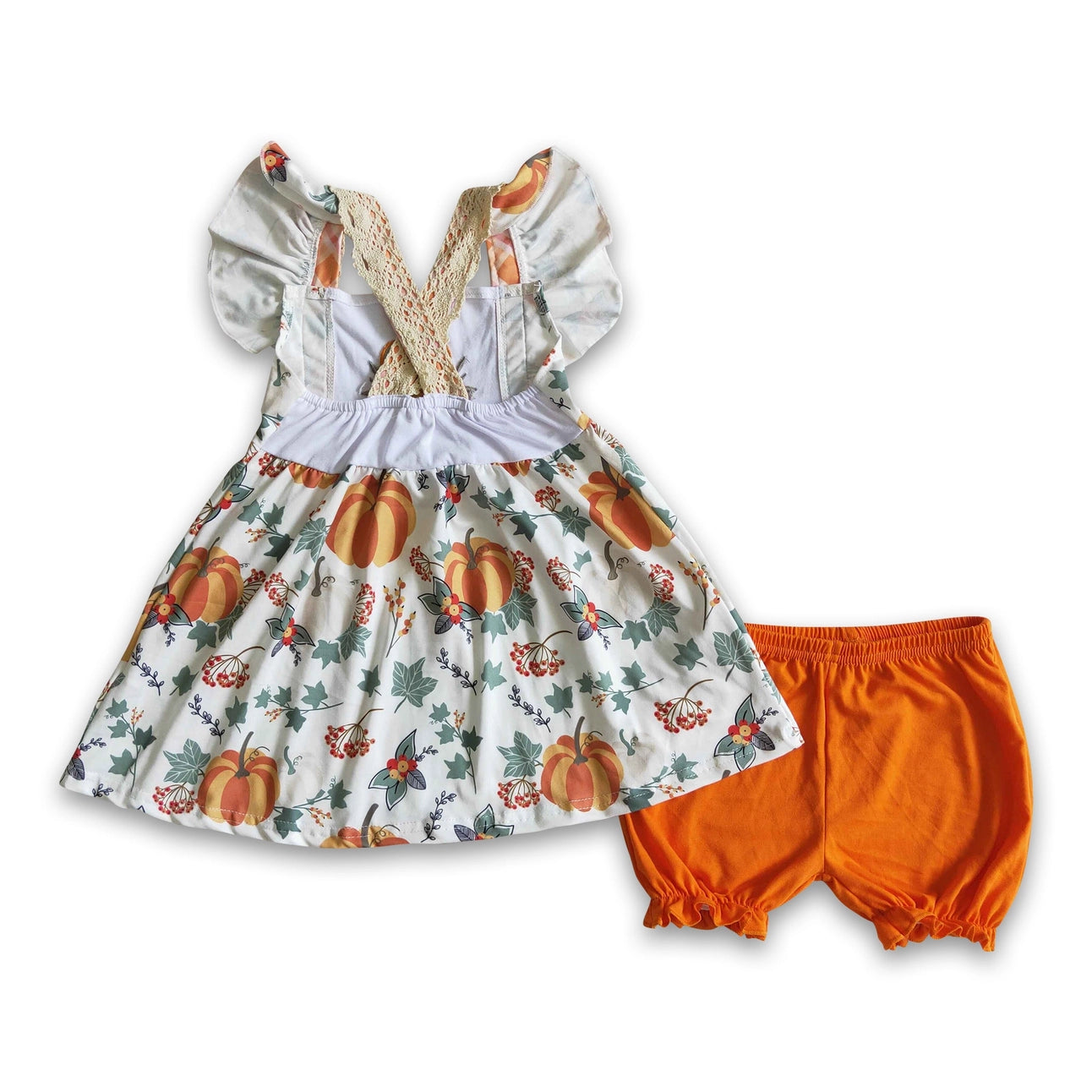 Pumpkin Embroidery Flutter Short Set