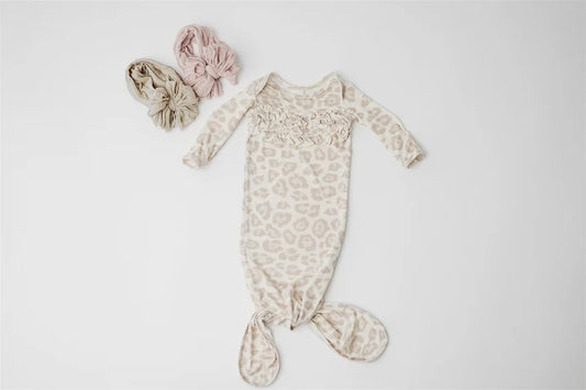 Natural Leopard Knot Gown - Newborn