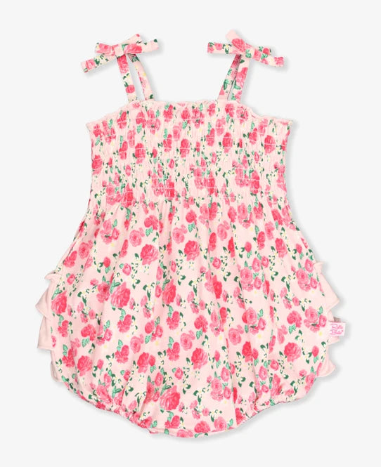 English Roses Smocked Tie Knit Bubble Romper