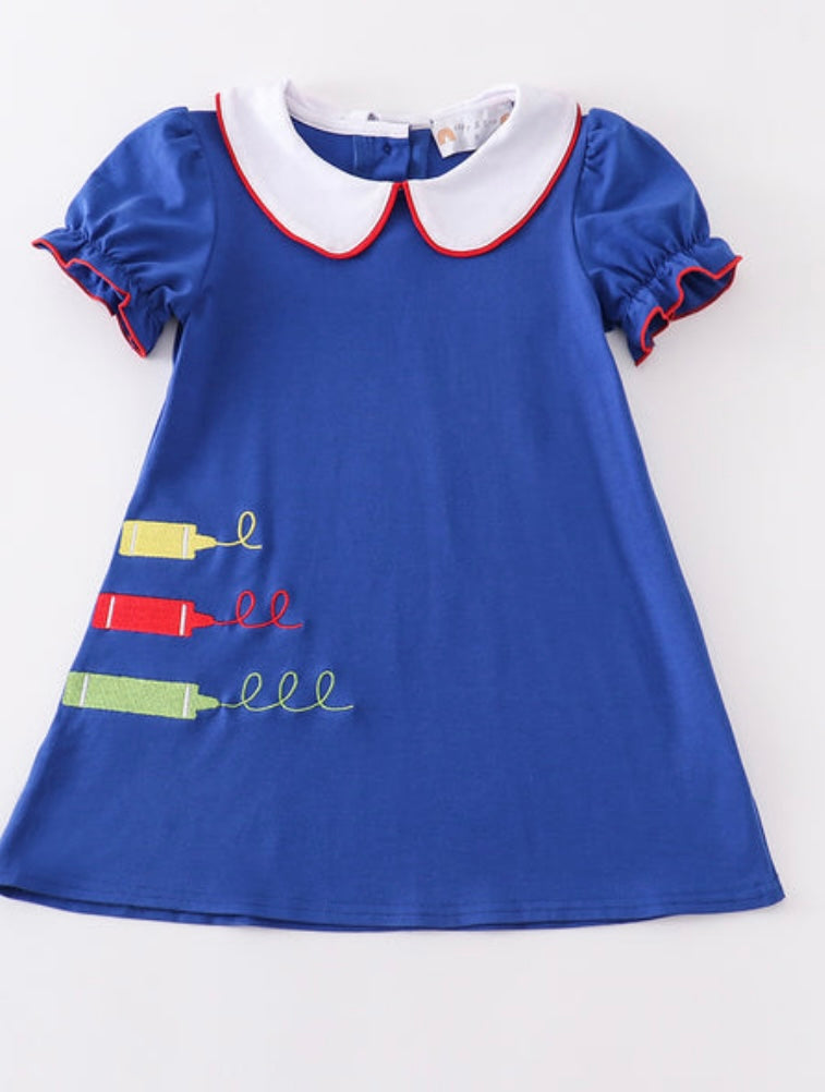 Blue Crayon Embroidery Dress