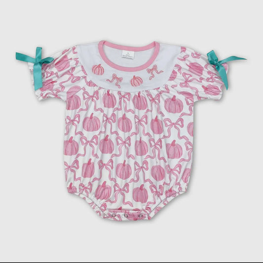 Pink Pumpkin Bow Baby Girl Fall Romper