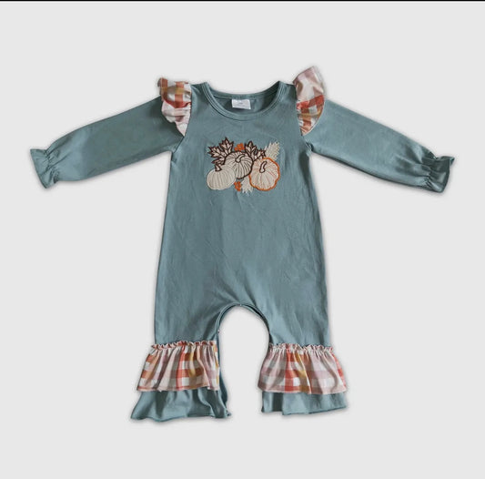Pumpkin Embroidery Long Sleeve Romper