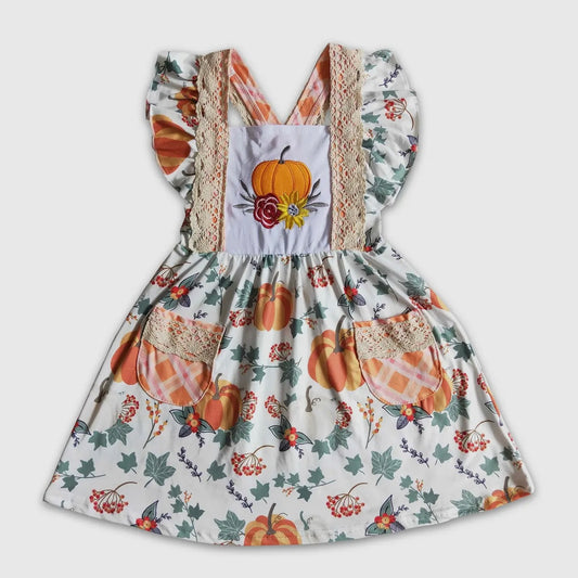Pumpkin Embroidery Flutter Girls Dress