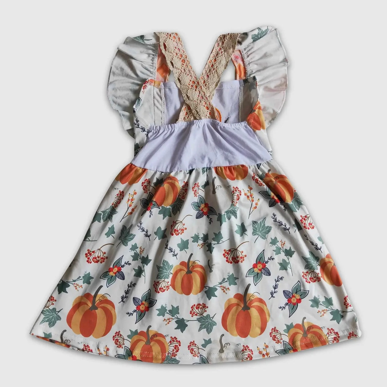 Pumpkin Embroidery Flutter Girls Dress