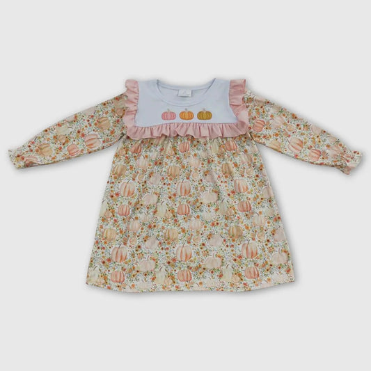 Pumpkin Long Sleeve Floral Dress