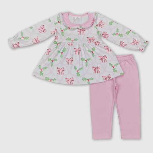 Pink Bow Mistletoe Two Piece Set