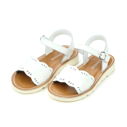 Ella Scalloped Sandal - White (Toddler)