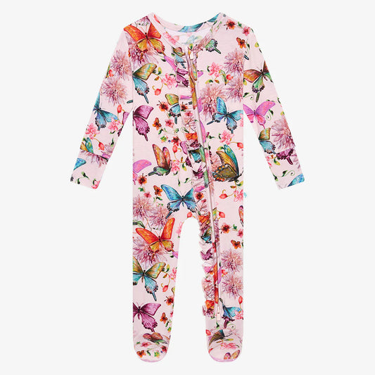 Watercolor Butterfly - Footie Ruffled Zippered One Piece