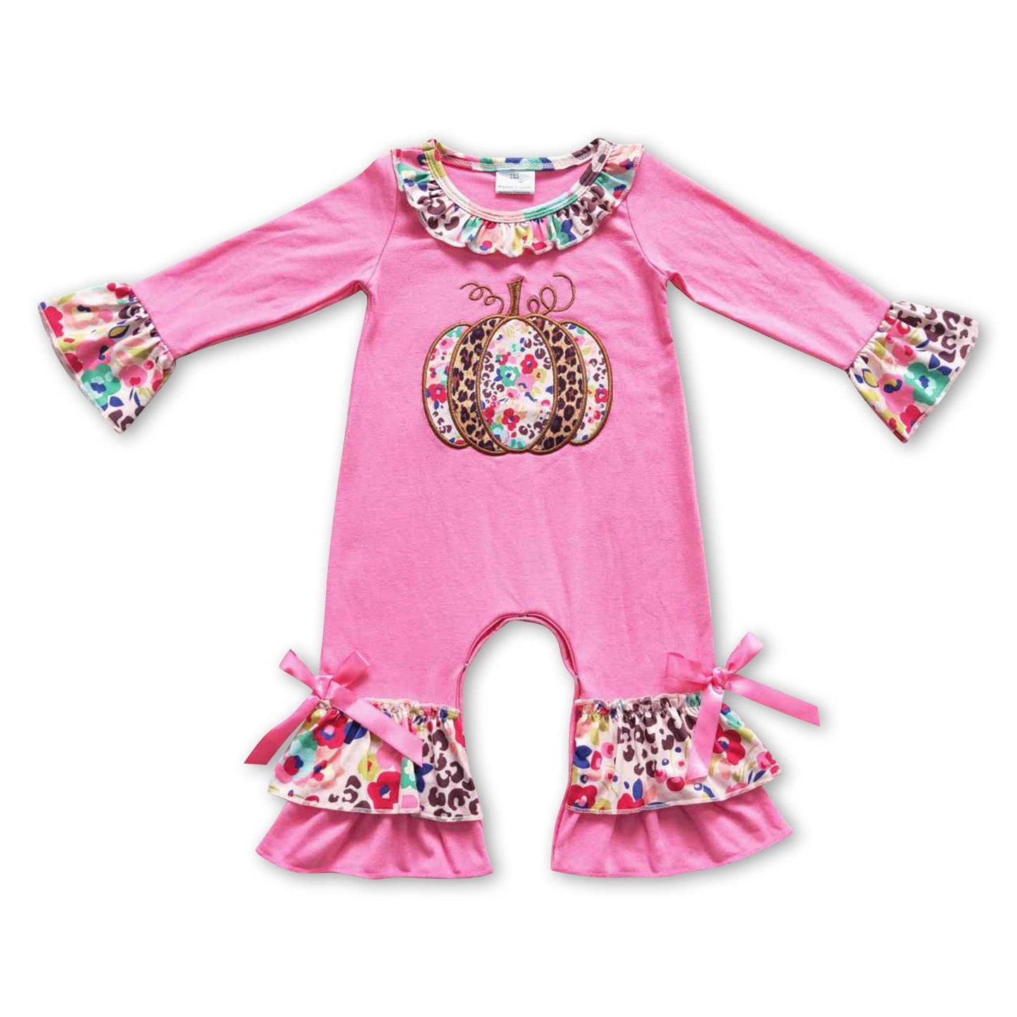 Floral Pumpkin Ruffle Fall Romper