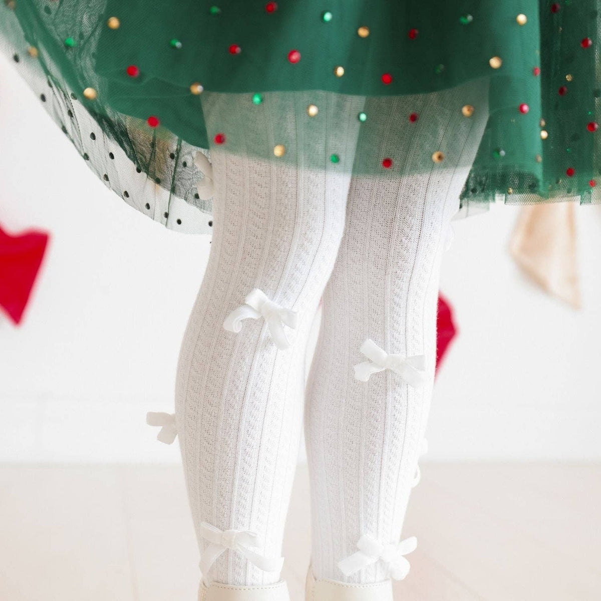 Ivory Velvet Mini Bow Tights