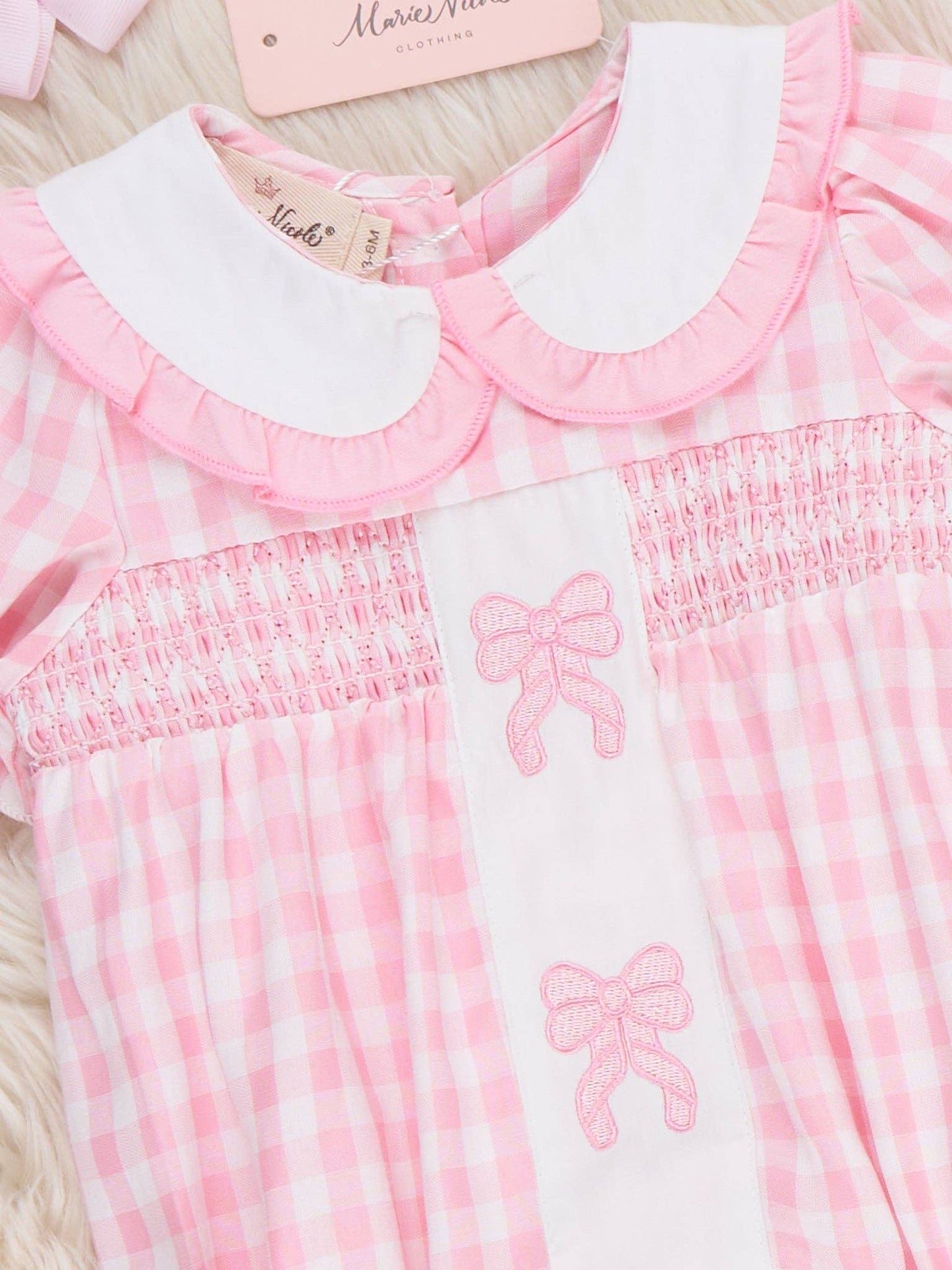 Pretty Bows Gingham Embroidered Romper