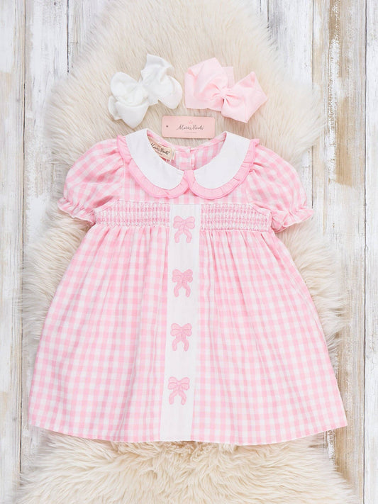Pretty Bows Gingham Embroidered Dress